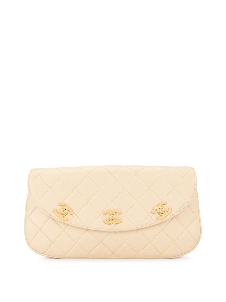 Chanel Pre-Owned 1991-1994 CC quilted clutch bag - NEUTRALS