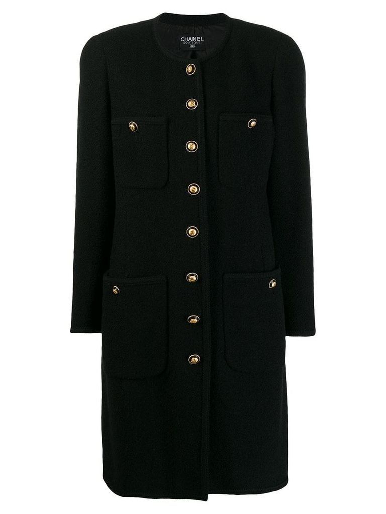 Chanel Pre-Owned 1980's collarless midi coat - Black