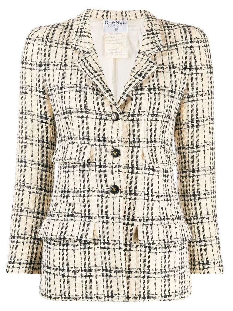 Chanel Pre-Owned 1990's checked tweed jacket - NEUTRALS
