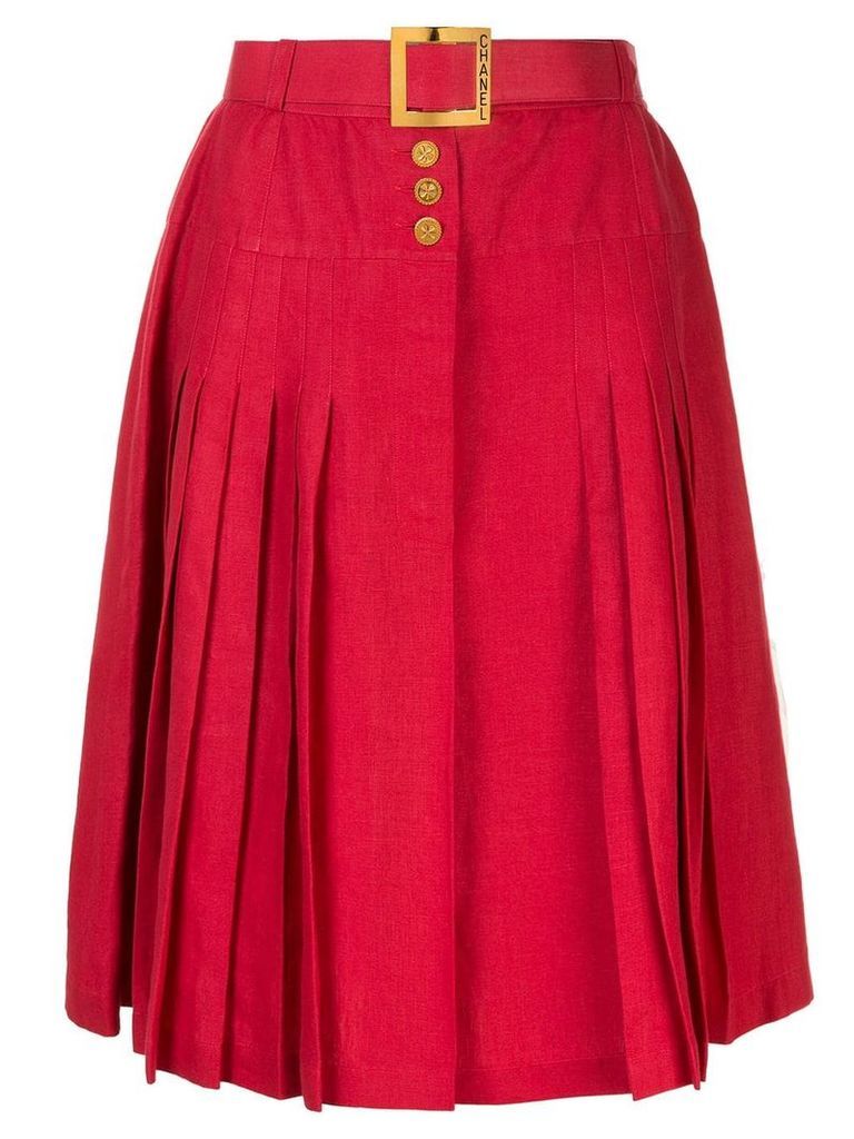 Chanel Pre-Owned Belted button pleated skirt - Red