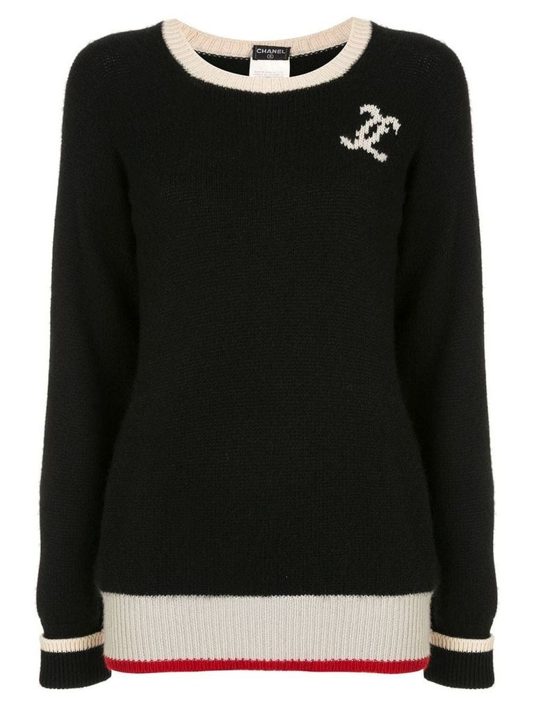 Chanel Pre-Owned CC logo long sleeve cashmere sweater - Black