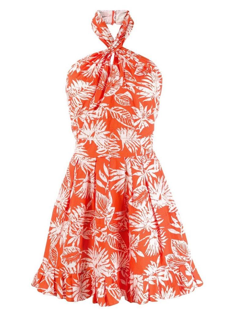 Christian Dior pre-owned leaf print mini dress - ORANGE