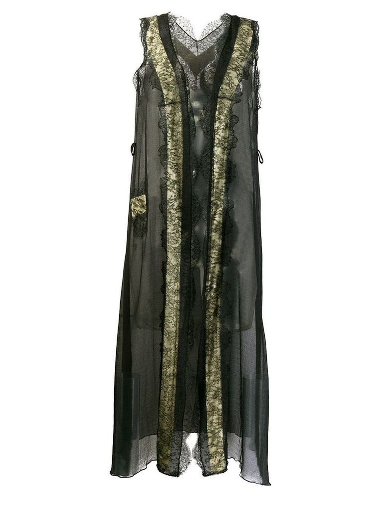 Nina Ricci Pre-Owned 1990's lace detailed long coat - Black