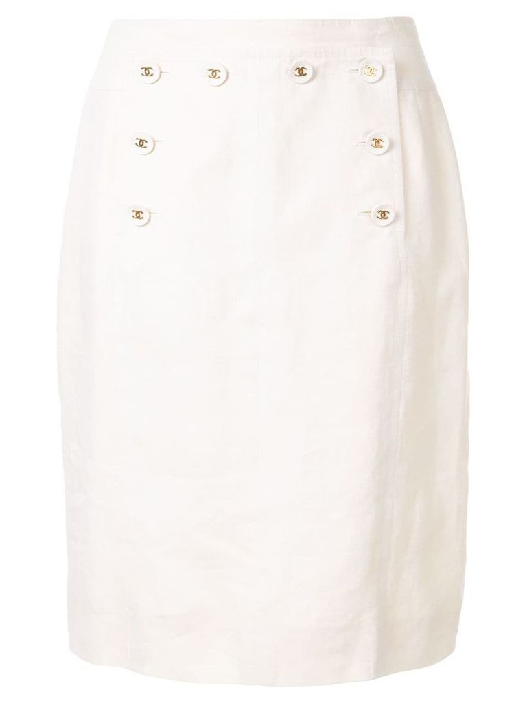 Chanel Pre-Owned logo pencil skirt - White