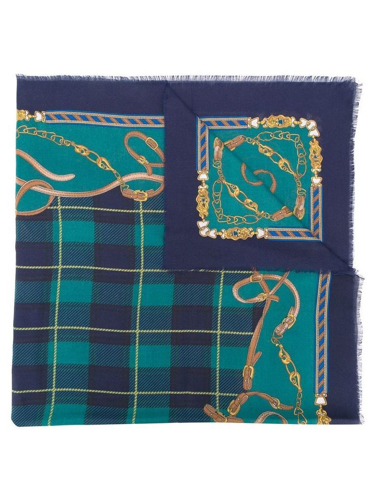 Hermès Pre-Owned tartan print scarf - Blue