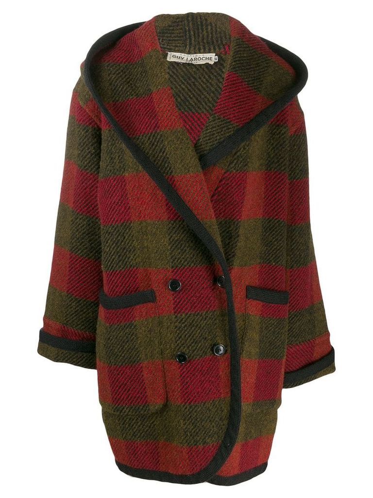 Guy Laroche Pre-Owned 1980s checked hooded coat - Red