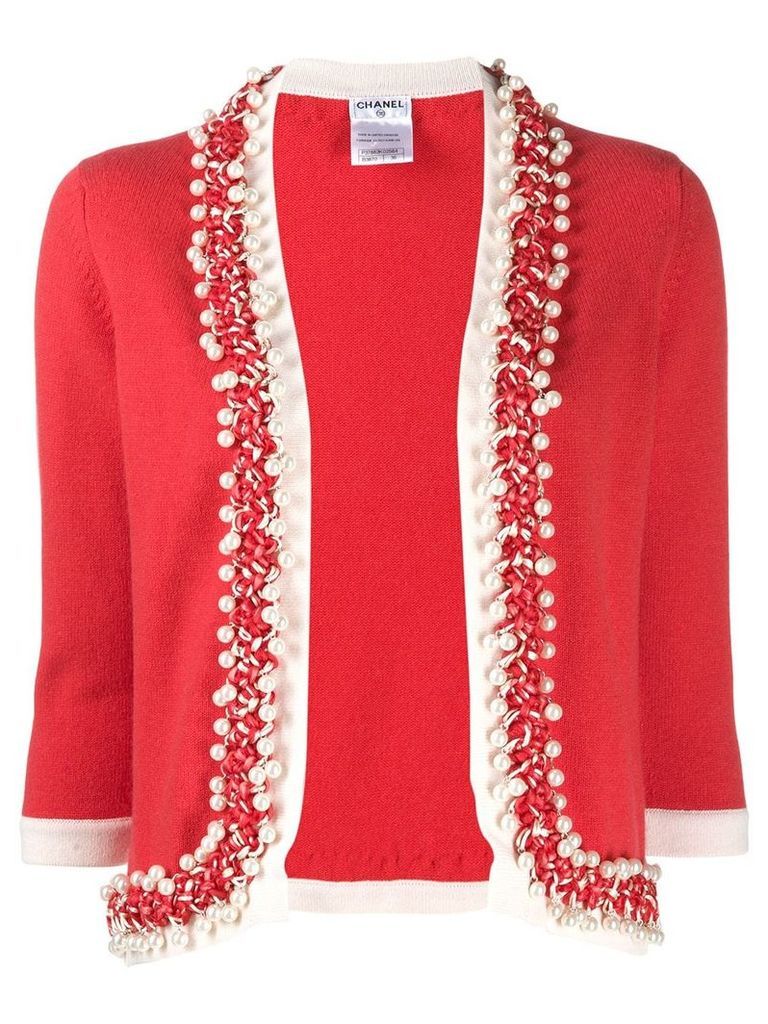 Chanel Pre-Owned 2010s faux-pearls braided trimming cardigan - Red