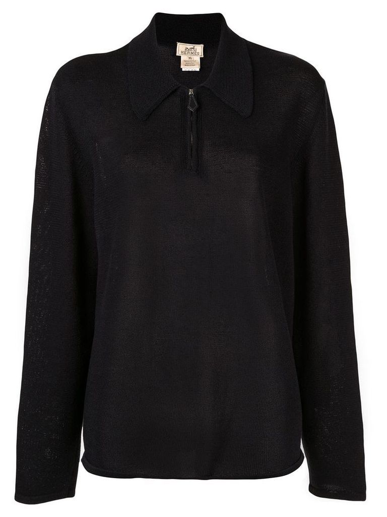Hermès pre-owned Long Sleeve Zip Up Sweatshirt - Black