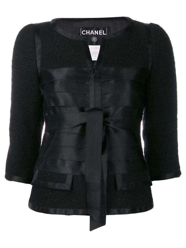 Chanel Pre-Owned 2006's collarless ribbons fitted jacket - Black