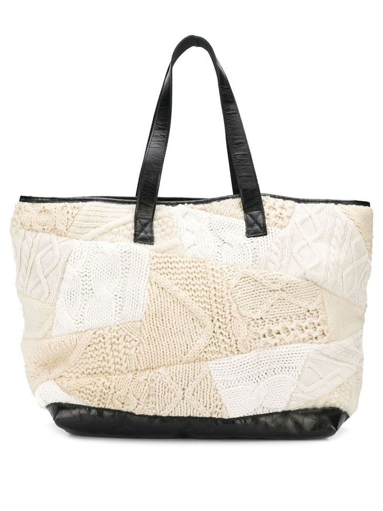 Yohji Yamamoto Pre-Owned 2000's knitted patchwork shopper - NEUTRALS
