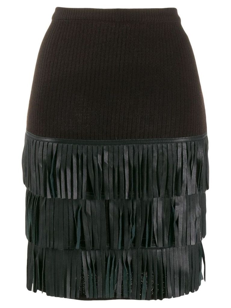 Yves Saint Laurent Pre-Owned 1980's fringed knitted skirt - Brown