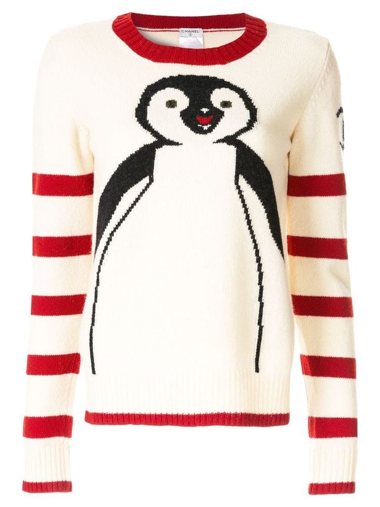 Chanel Pre-Owned long sleeve penguin knit sweater - White