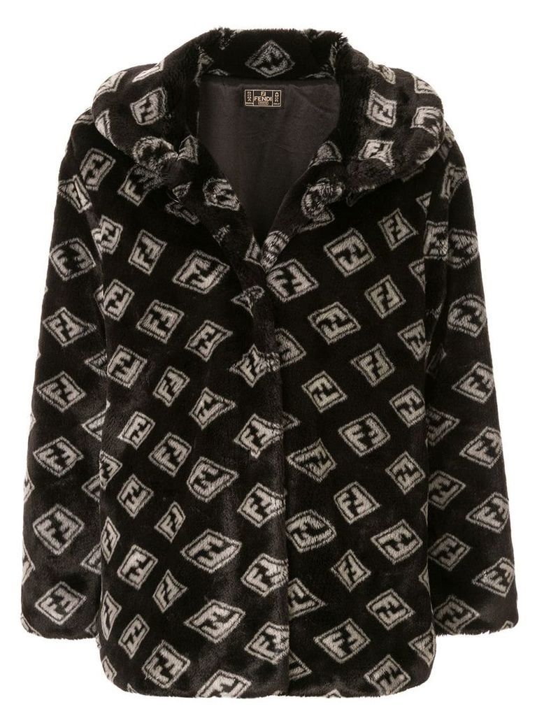 Fendi Pre-Owned Zucca pattern faux fur coat - Black