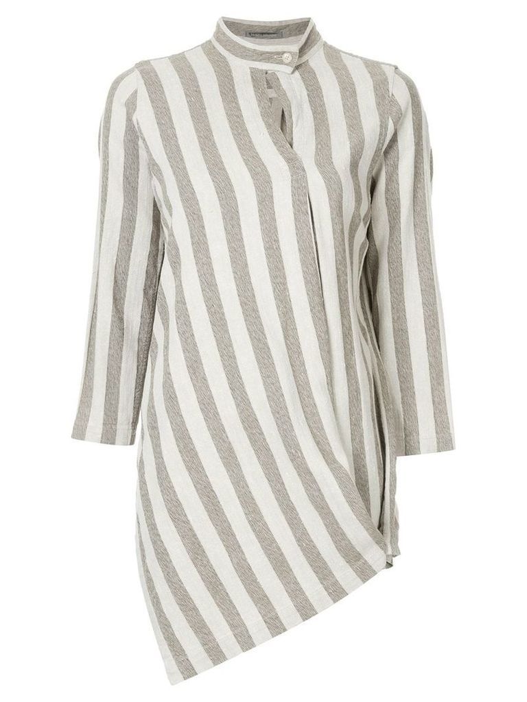 Issey Miyake Pre-Owned band collar striped shirt - Brown