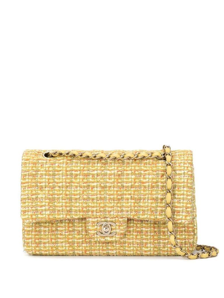 Chanel Pre-Owned double flap tweed shoulder bag - Yellow