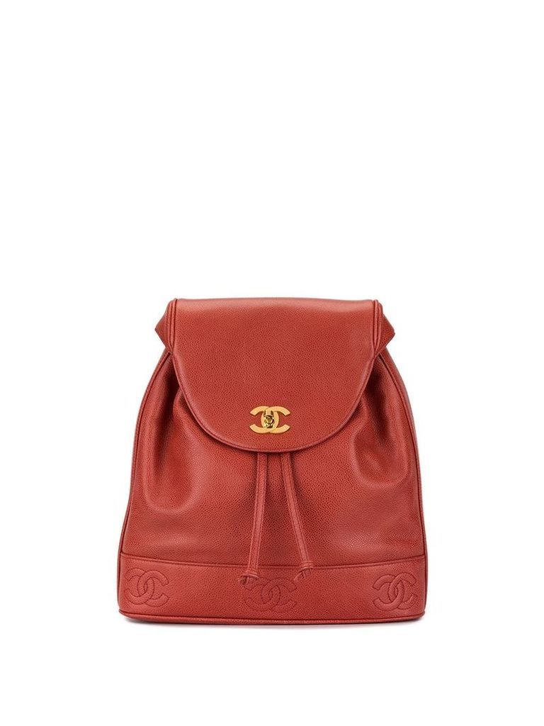 Chanel Pre-Owned CC stitched logo backpack - Red
