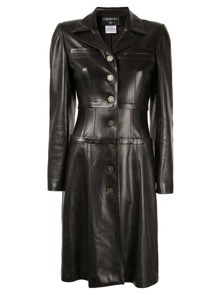 Chanel Pre-Owned CC logo long sleeve coat dress - Black