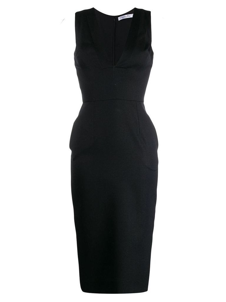 Christian Dior 1990's pre-owned V-neck fitted waist midi dress - Black