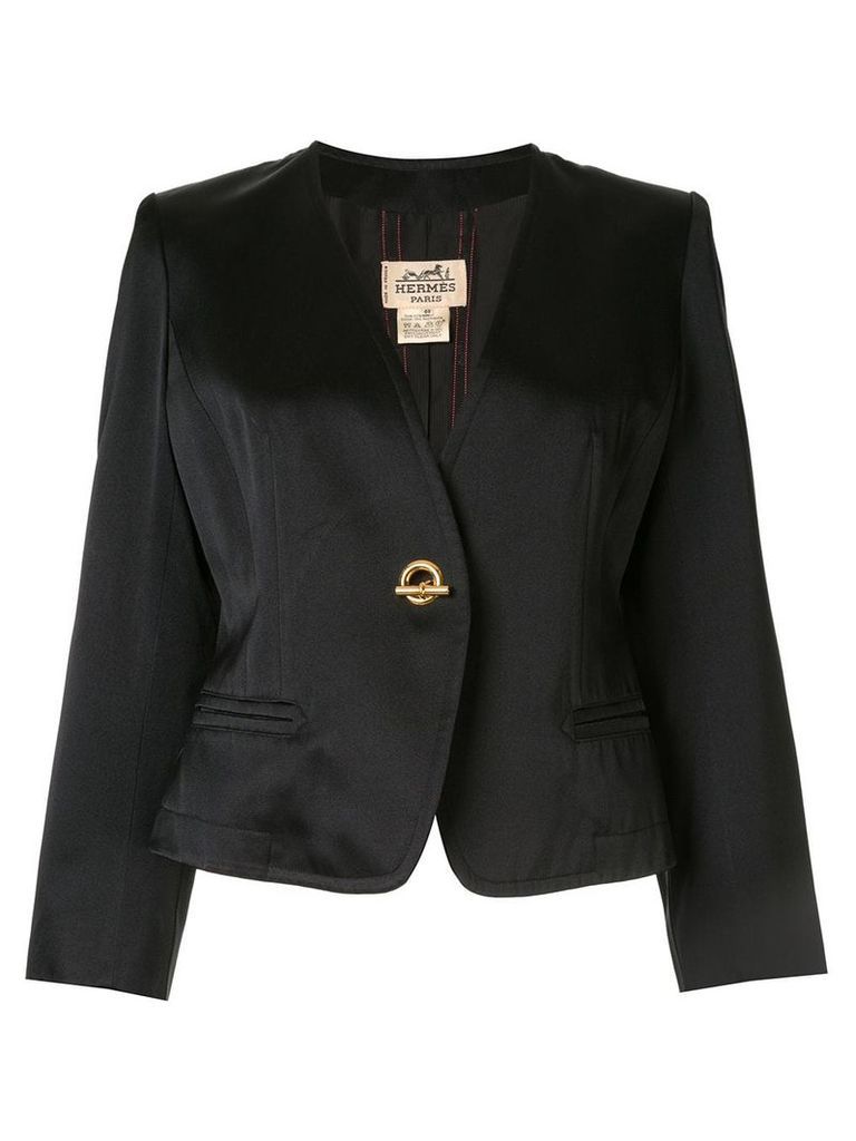 Hermès Pre-Owned metal toggle fastening slim blazer - Black