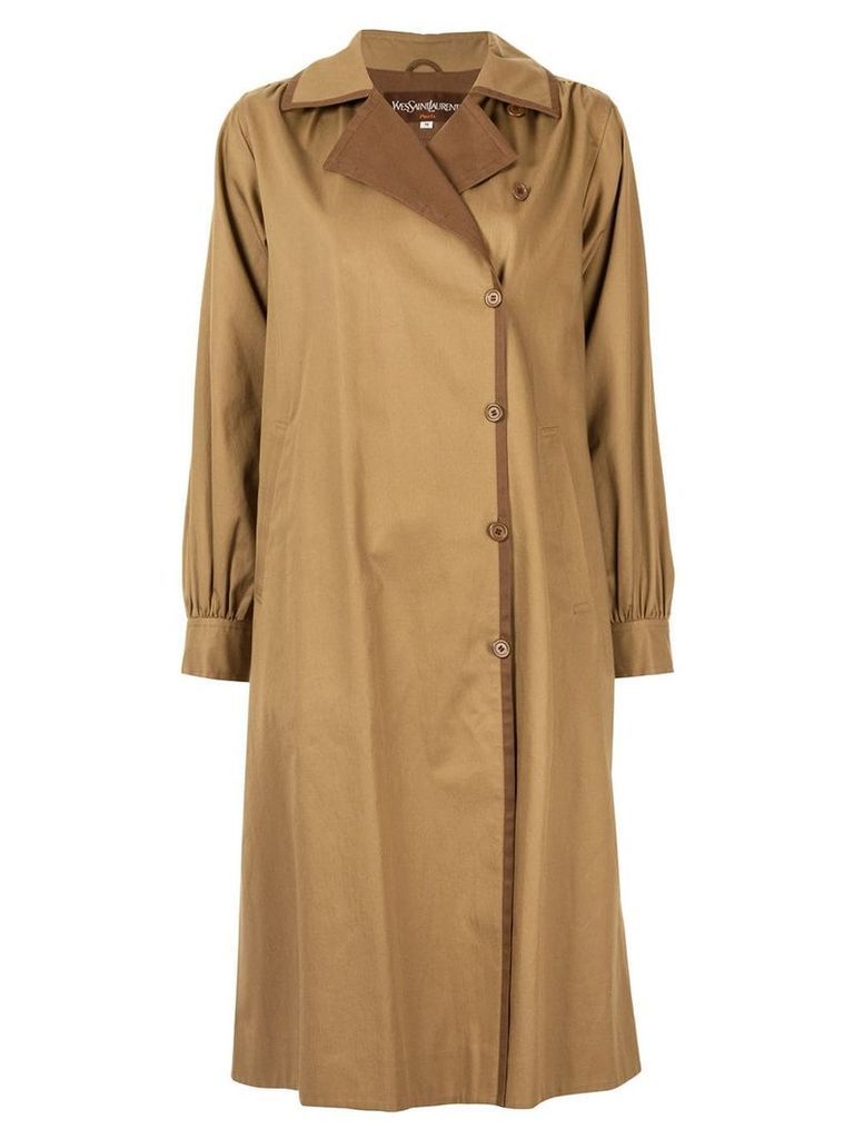 Yves Saint Laurent Pre-Owned off-centre fastening midi coat - Brown