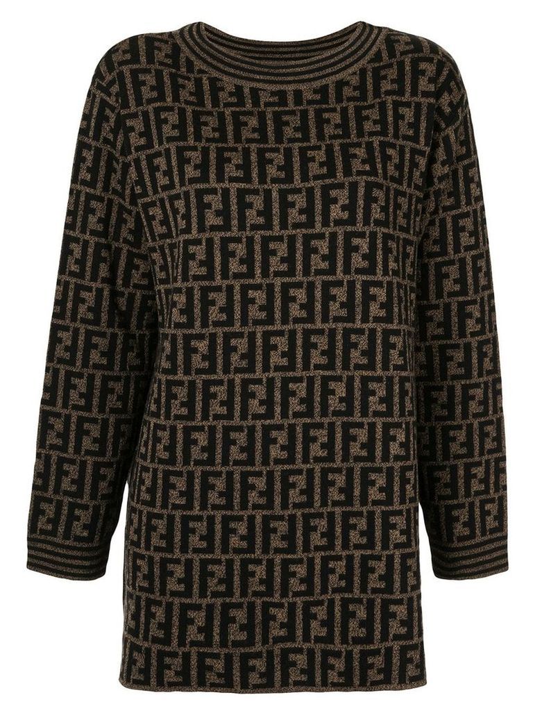Fendi Pre-Owned Zucca Pattern Long Sleeve Knit One Piece Dress - Brown