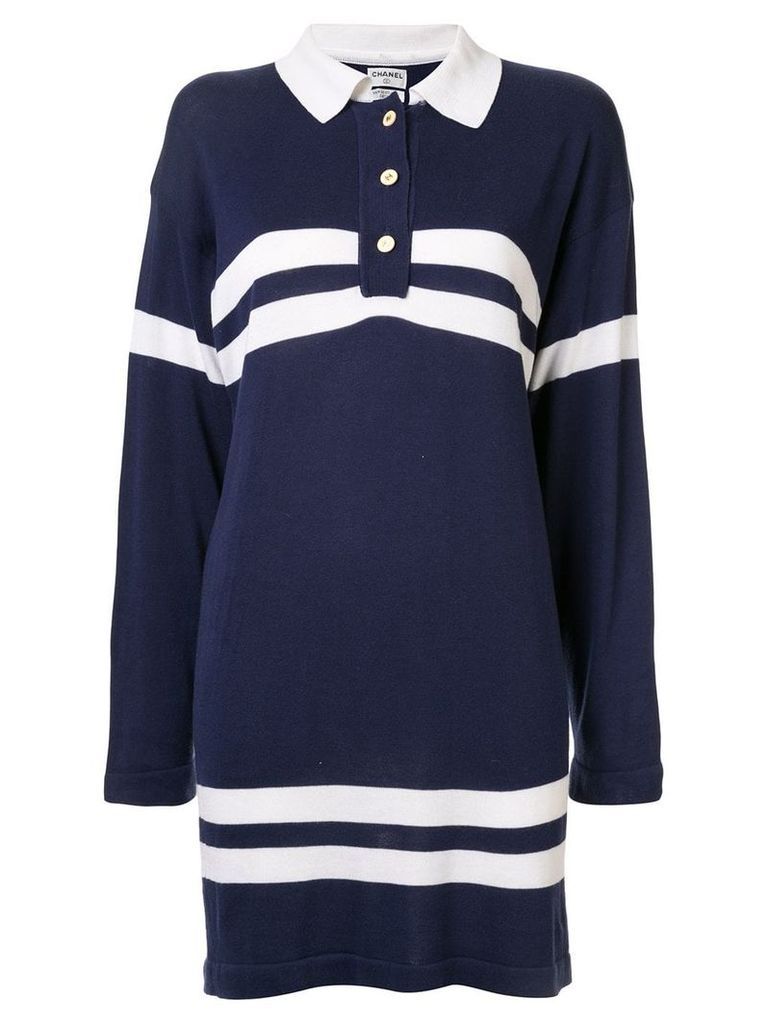 Chanel Pre-Owned striped details polo dress - Blue