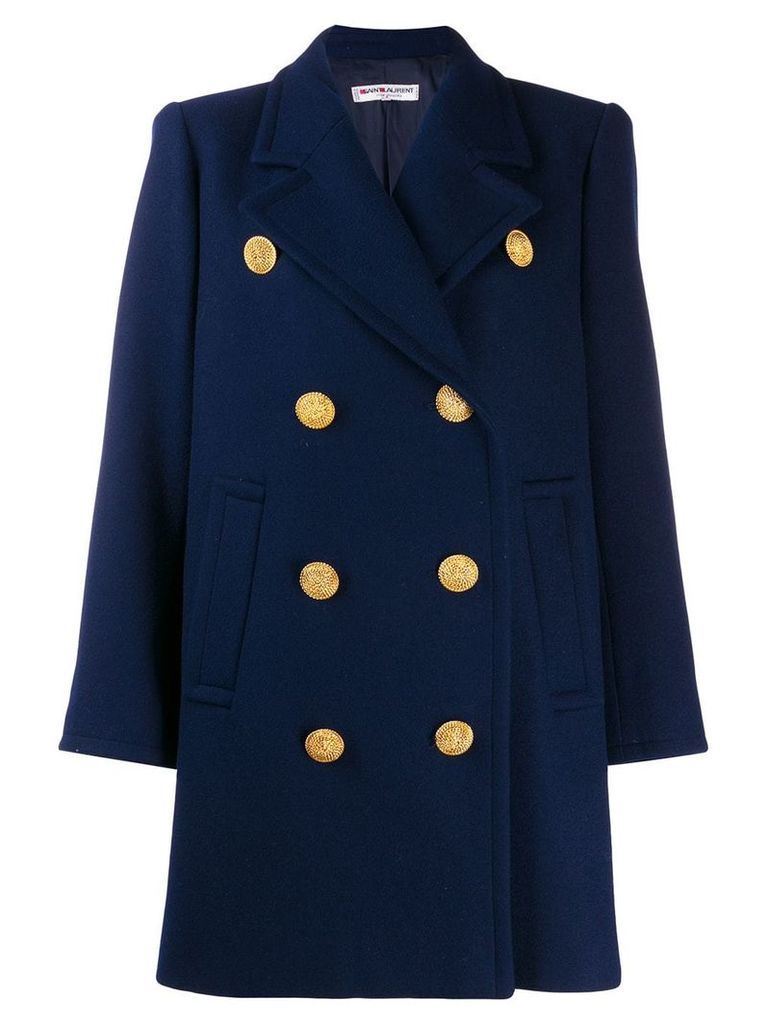 Yves Saint Laurent Pre-Owned 1980's double breasted coat - Blue