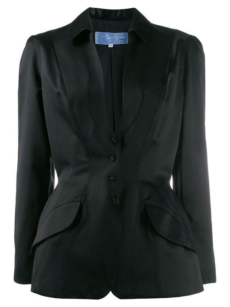 Thierry Mugler Pre-Owned 1990's plunge neck fitted blazer - Black