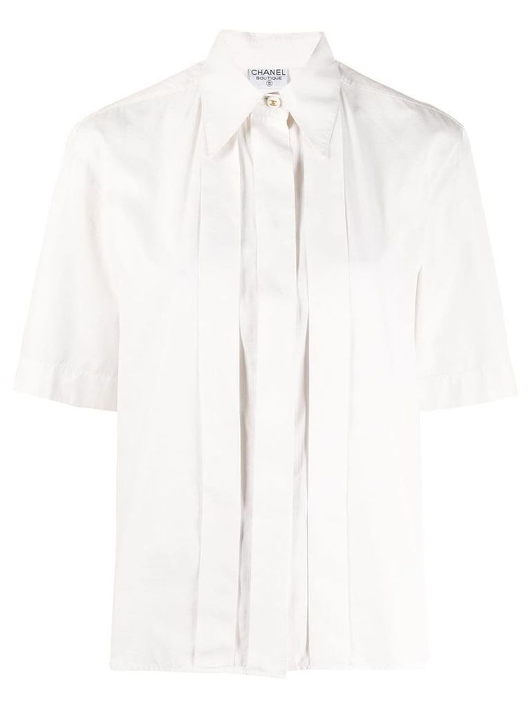 Chanel Pre-Owned 1990's pleated details shortsleeved shirt - White