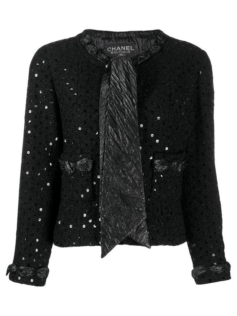 Chanel Pre-Owned 2000's sequin embroidery tie-neck jacket - Black