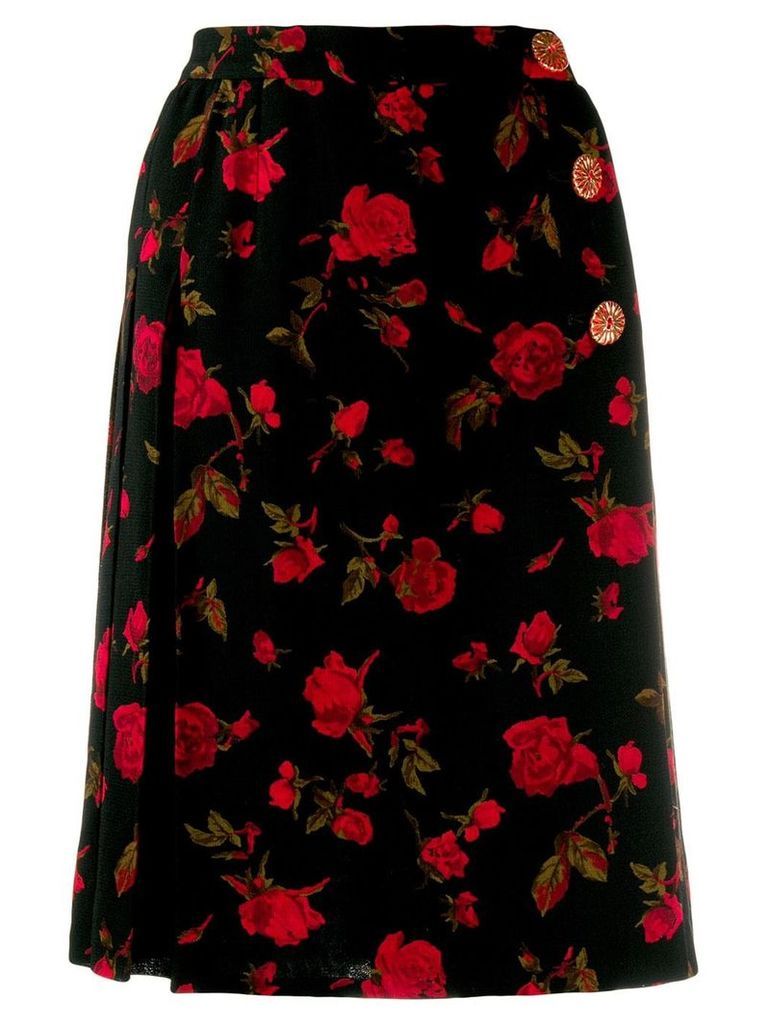 Yves Saint Laurent Pre-Owned 1980's roses print wrap skirt - Black