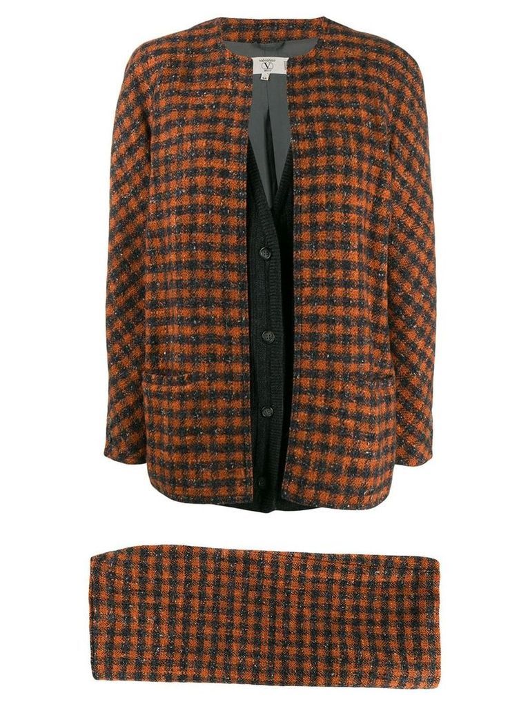 Valentino Pre-Owned 1980's checked skirt suit - ORANGE