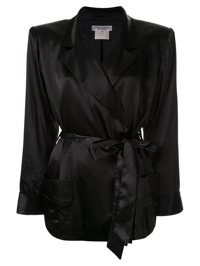Yves Saint Laurent Pre-Owned silk belted robe blazer - Black