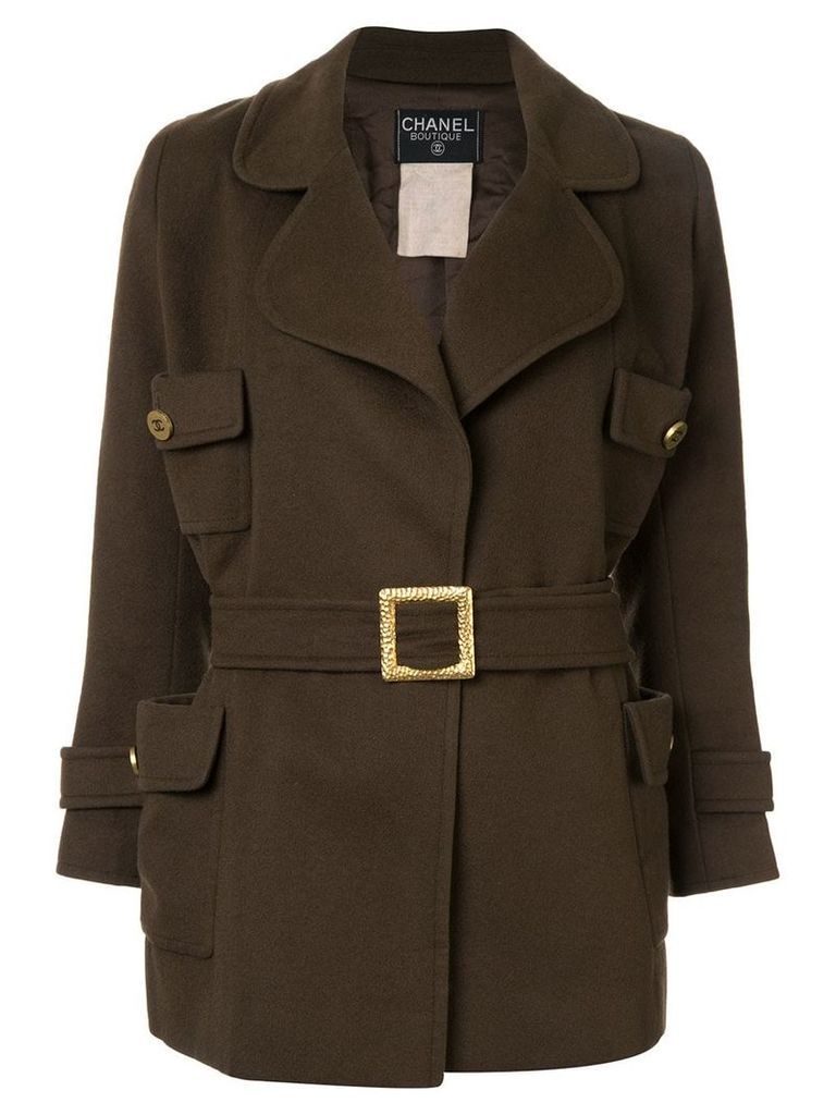 Chanel Pre-Owned flap pockets belted coat - Green