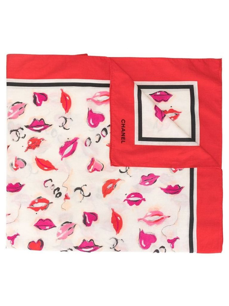 Chanel Pre-Owned CC lips logo scarf - Red