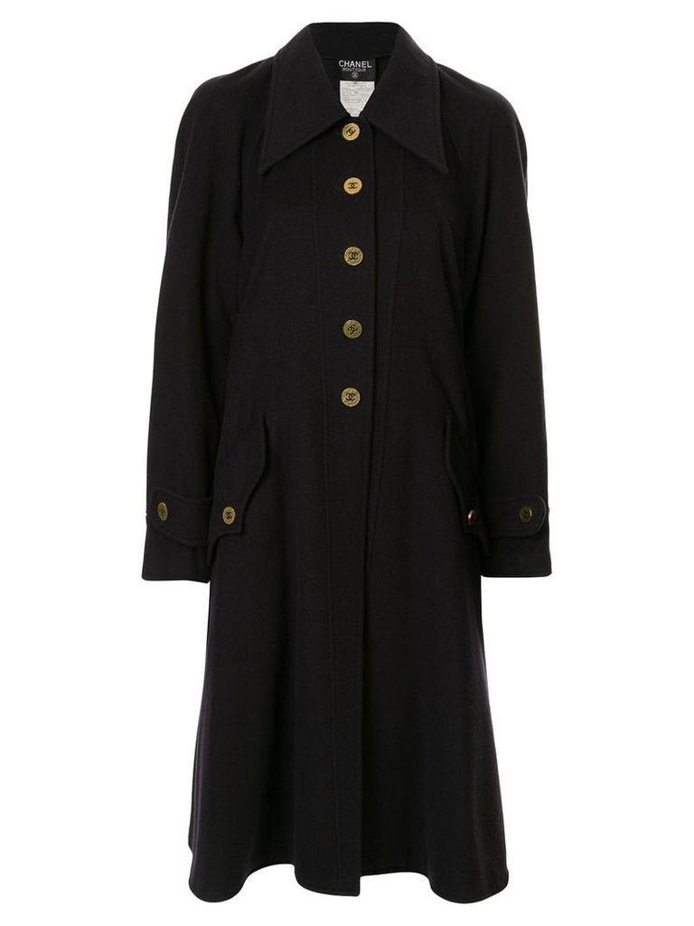 Chanel Pre-Owned logo buttons coat - Black