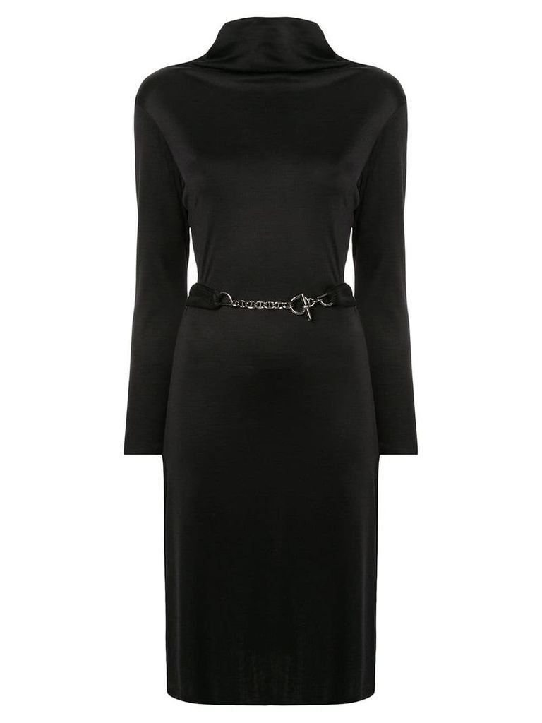 Hermès pre-owned stand up collar belted dress - Black