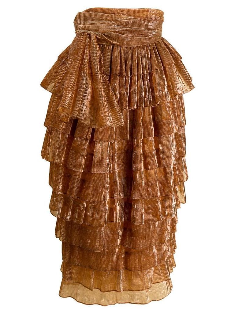 Romeo Gigli Pre-Owned 1990's ribbed ruffled midi skirt - ORANGE