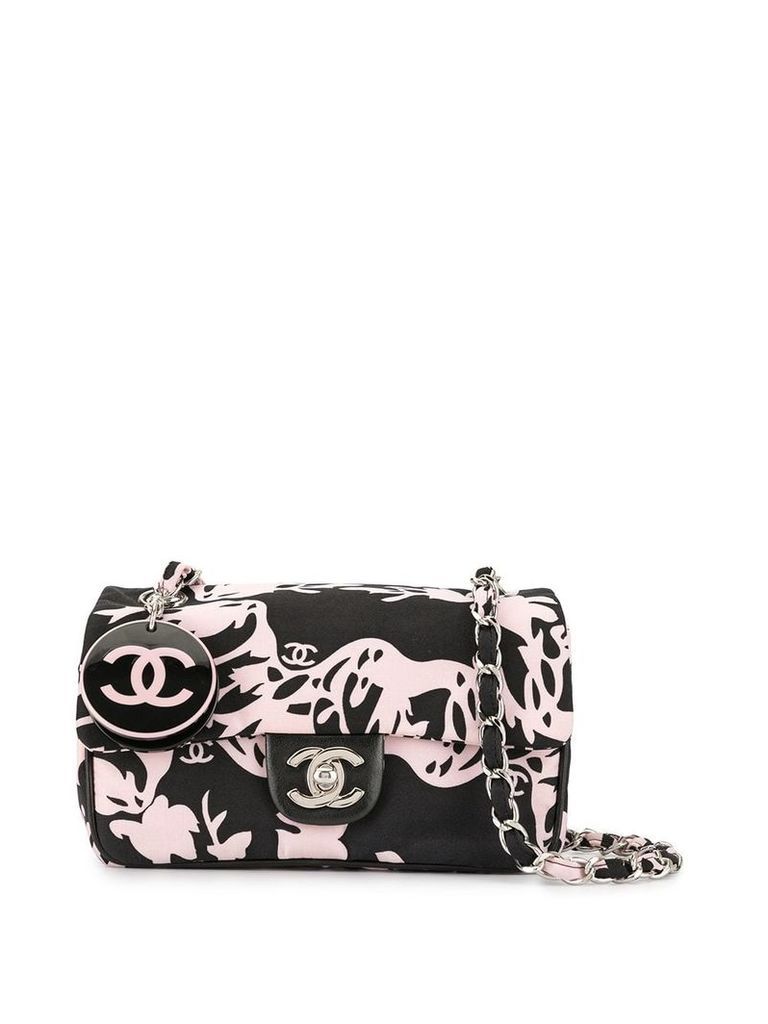 Chanel Pre-Owned flower print chain shoulder bag - Black