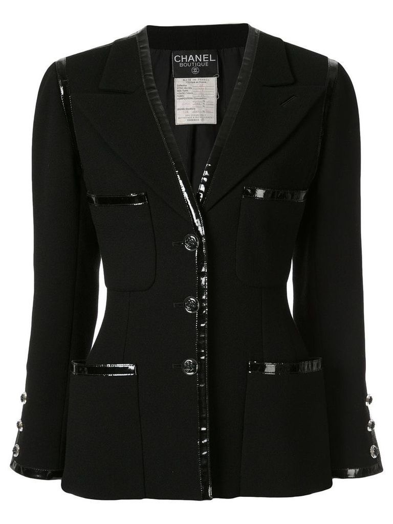 Chanel Pre-Owned patent trim blazer - Black