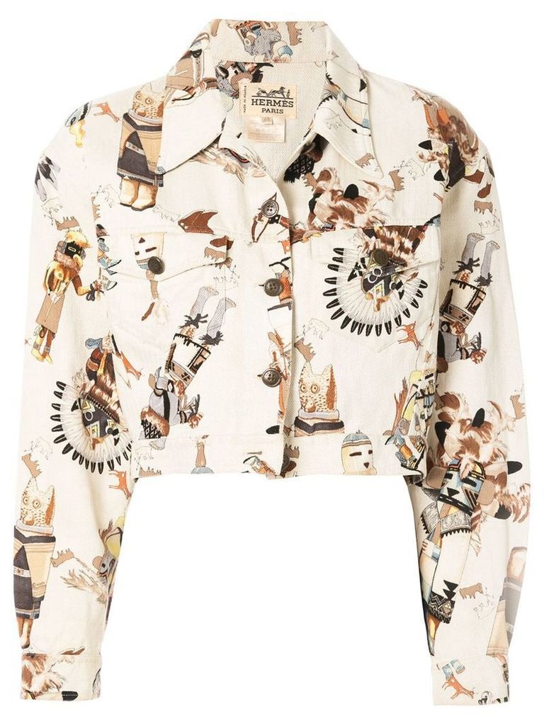 Hermès pre-owned First Nation print cropped jacket - White