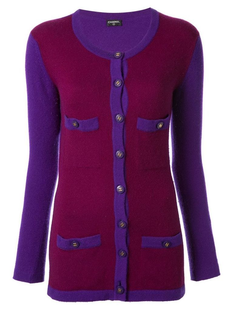 Chanel Pre-Owned two-tone knitted cardigan - PURPLE