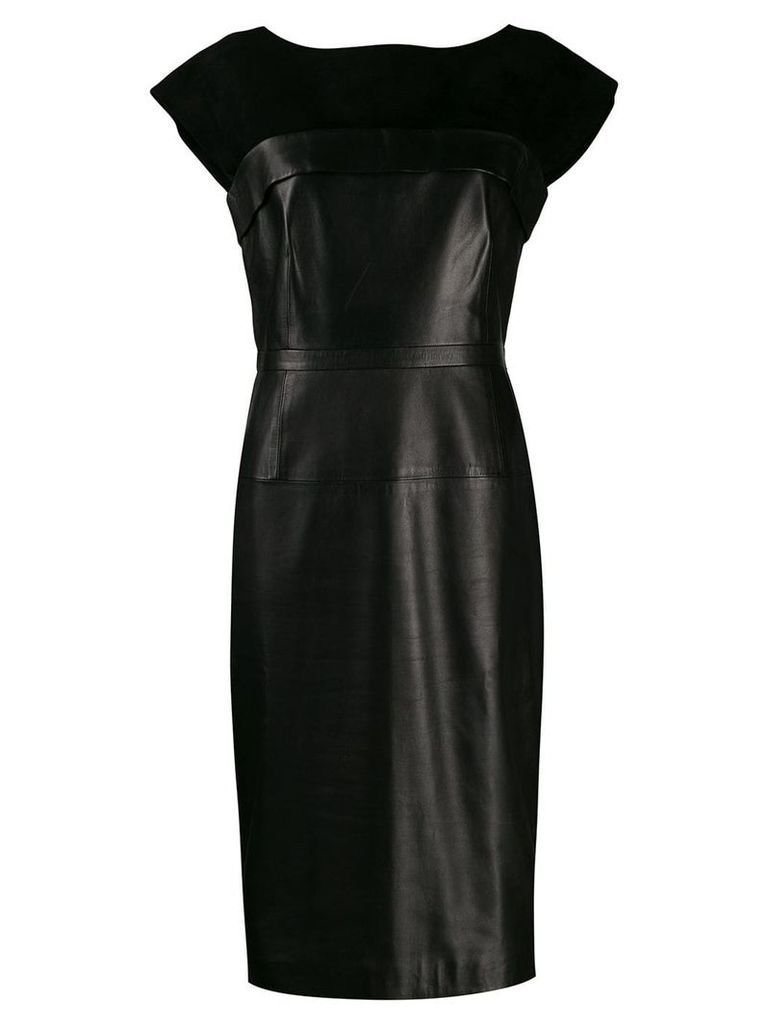 Gucci Pre-Owned leather and silk fitted dress - Black