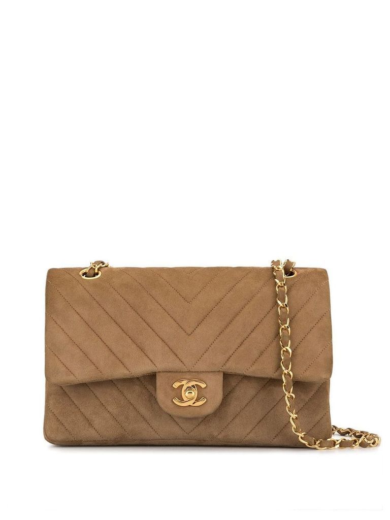 Chanel Pre-Owned V Stitch CC Double Flap Chain Shoulder Bag - Brown