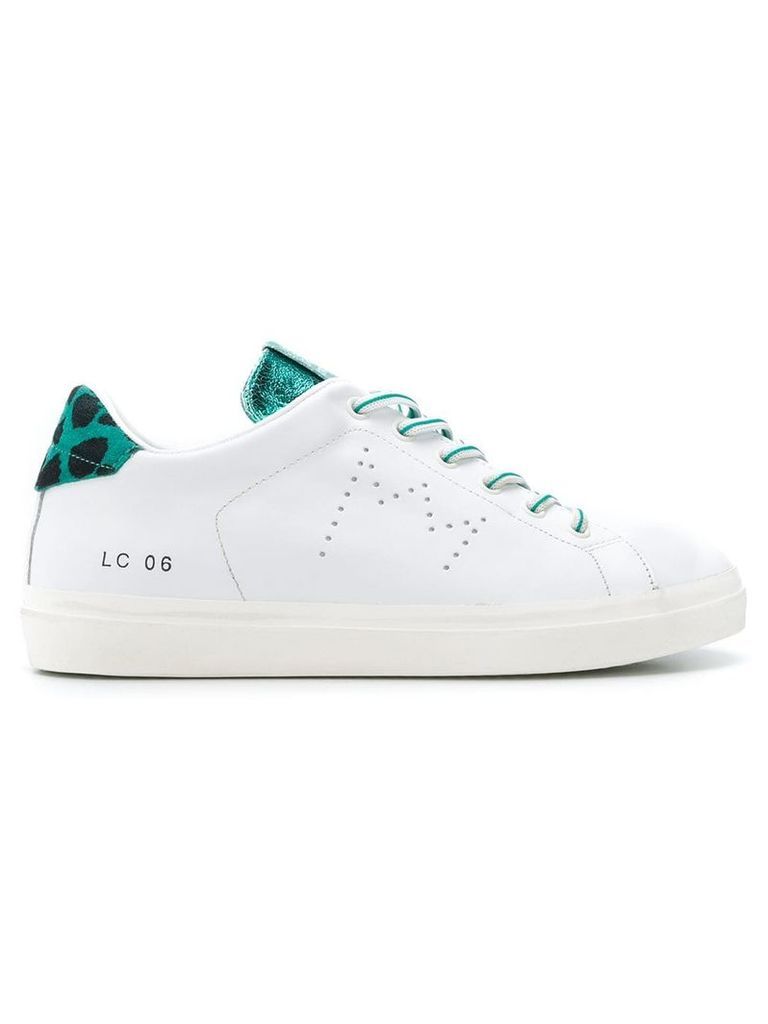 Leather Crown metallic strip lace-up sneakers - White