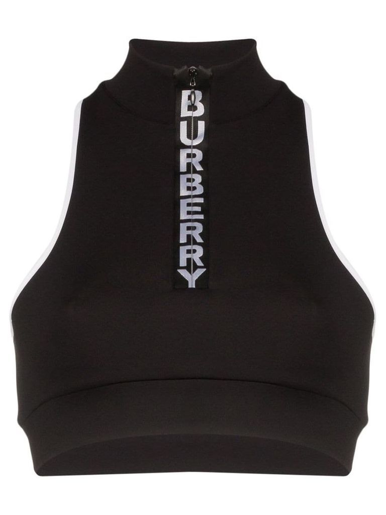 Burberry logo print zipped sports top - Black