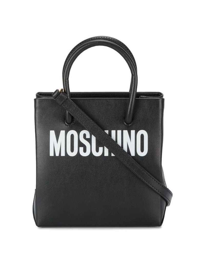Moschino Black logo print leather tote bag