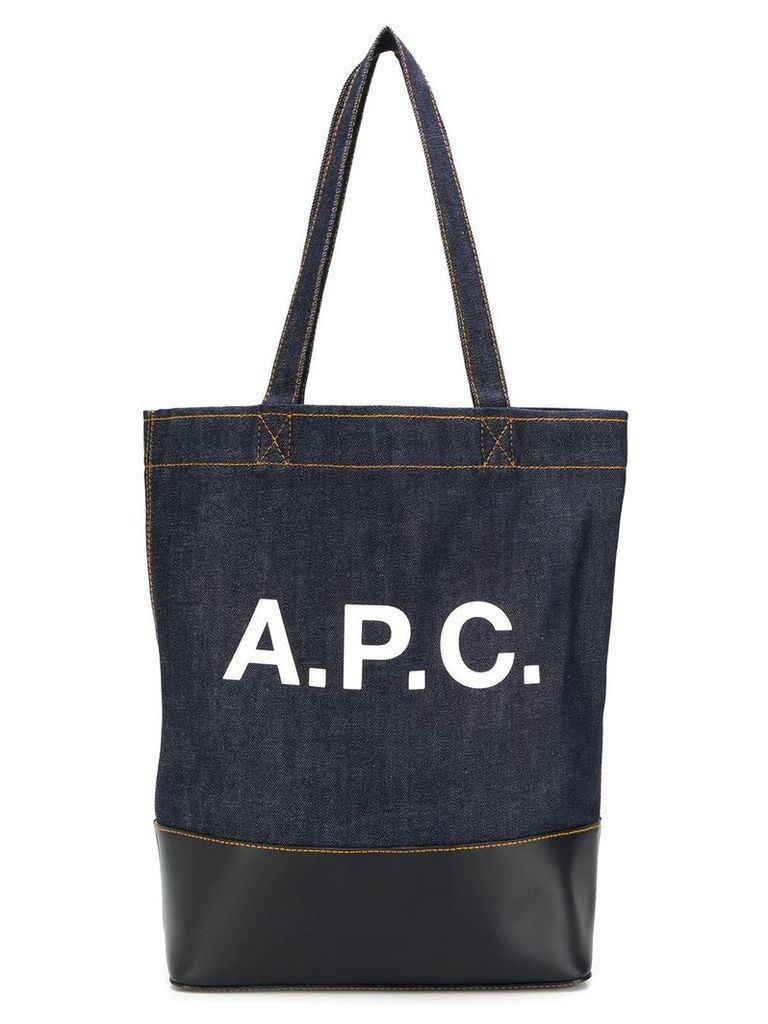 A.P.C. logo print denim tote - Blue