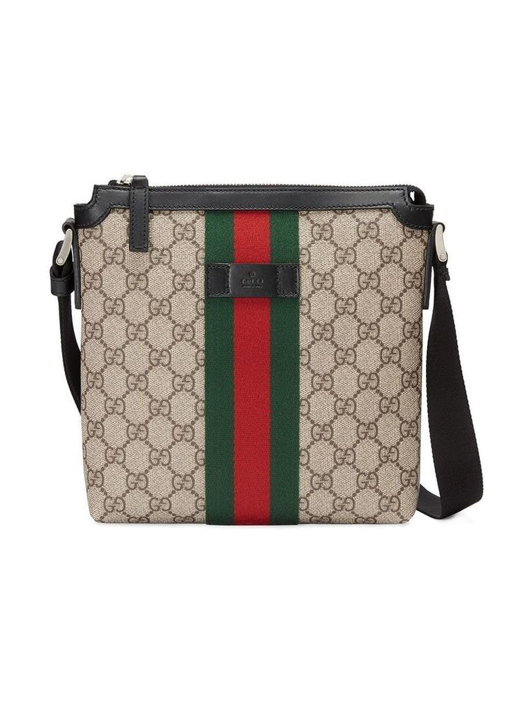 Gucci Web GG Supreme flat messenger bag - NEUTRALS