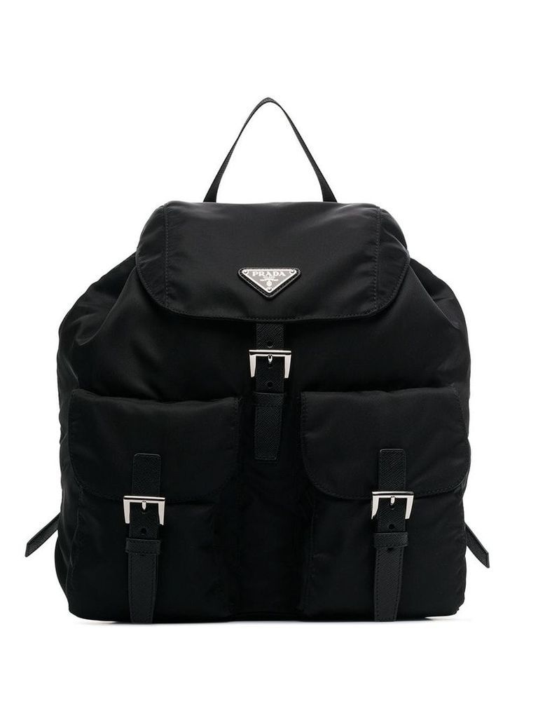 Prada enamel logo nylon backpack - Black
